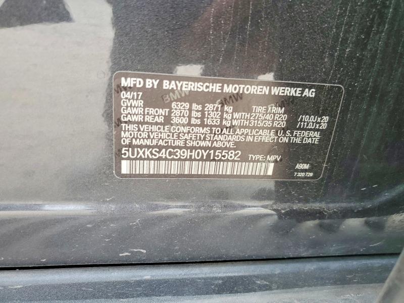 41627906 :رقم المزاد ، 5UXKS4C39H0Y15582 vin ، 2017 Bmw X5 مزاد بيع