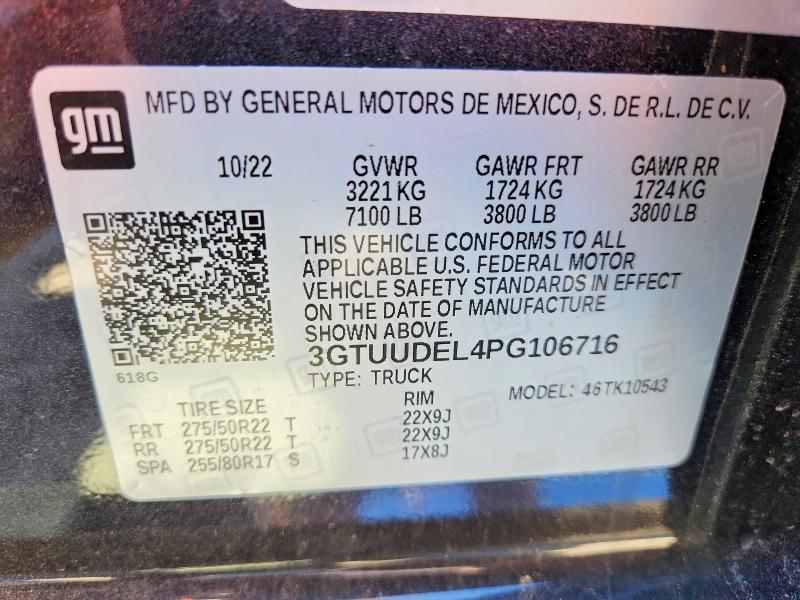 Aukcja sprzedaży 2023 Gmc Sierra, vin: 3GTUUDEL4PG106716, numer aukcji: 51022876