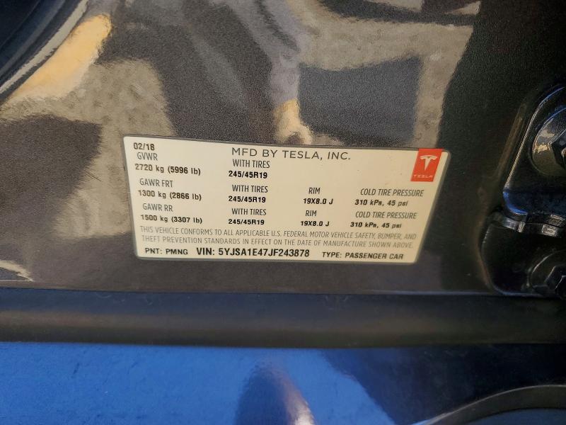 49937516 :رقم المزاد ، 5YJSA1E47JF243878 vin ، 2018 Tesla Model S مزاد بيع