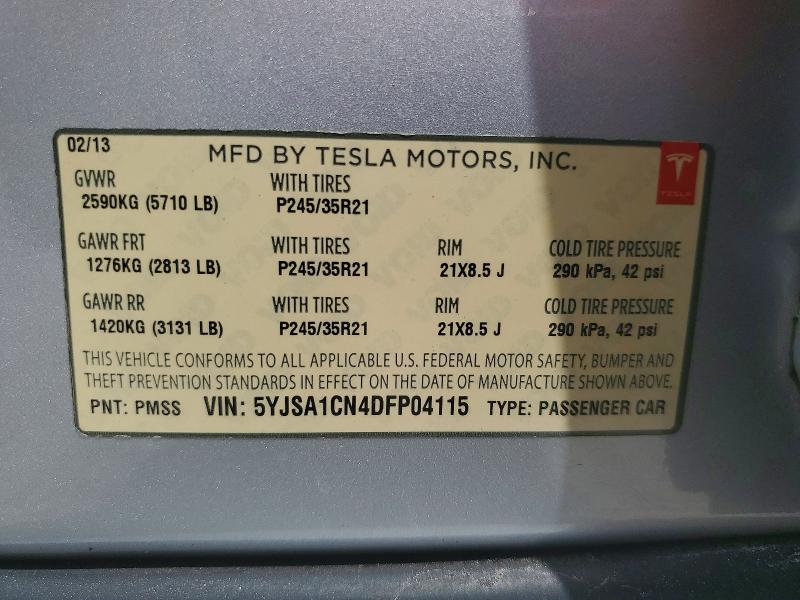 50855836 :رقم المزاد ، 5YJSA1CN4DFP04115 vin ، 2013 Tesla Model S مزاد بيع