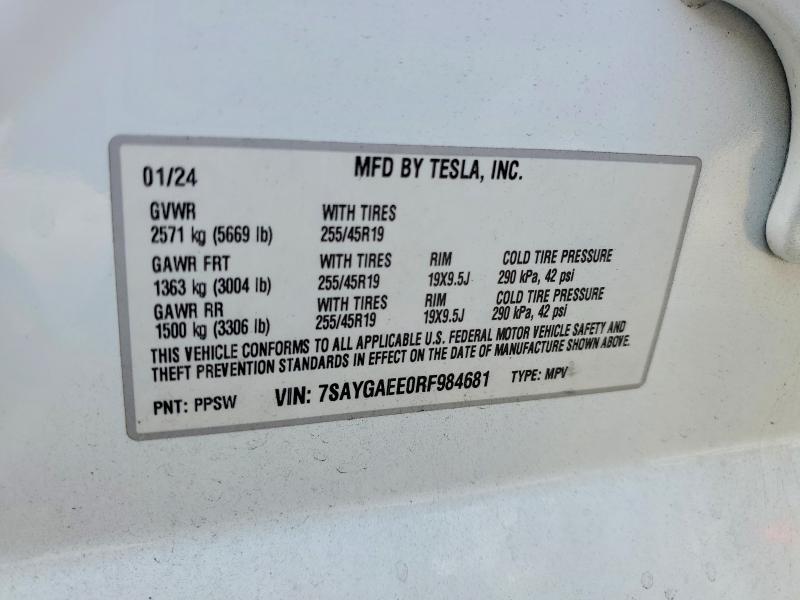 Продажа на аукционе авто 2024 Tesla Model Y, vin: 7SAYGAEE0RF984681, номер лота: 50761266