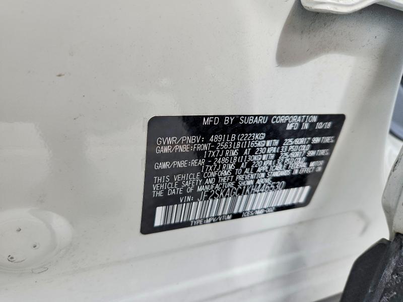2019 Subaru Forester მანქანა იყიდება აუქციონზე, vin: JF2SKAGC1KH446530, აუქციონის ნომერი: 49317566