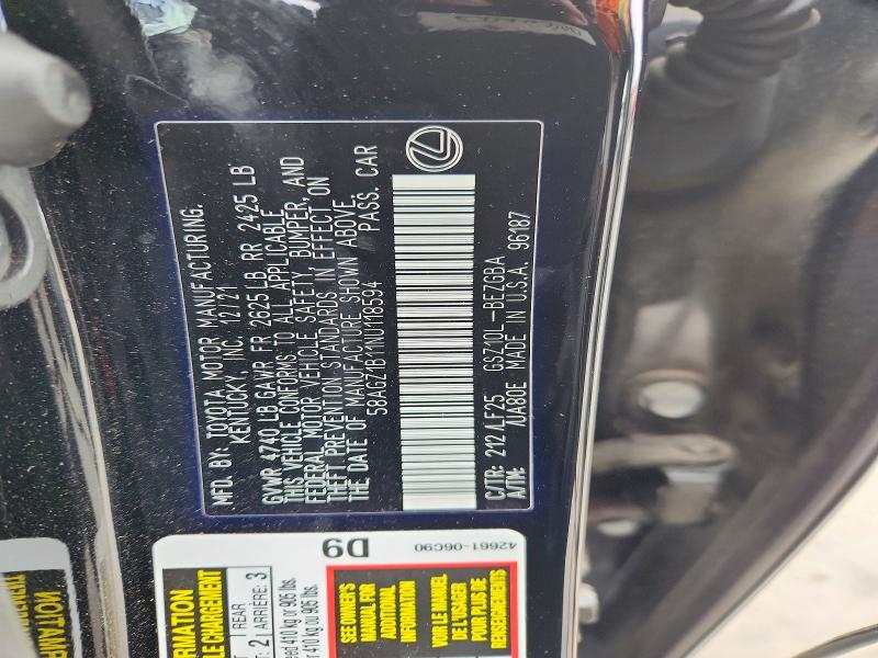 Aukcja sprzedaży 2022 Lexus Es 350, vin: 58AGZ1B11NU118594, numer aukcji: 50719916