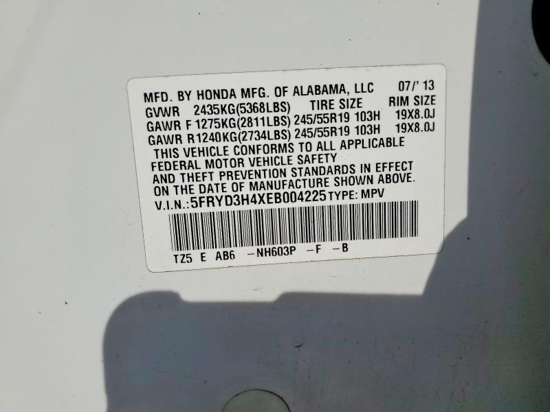 2014 Acura Mdx მანქანა იყიდება აუქციონზე, vin: 5FRYD3H4XEB004225, აუქციონის ნომერი: 50084656