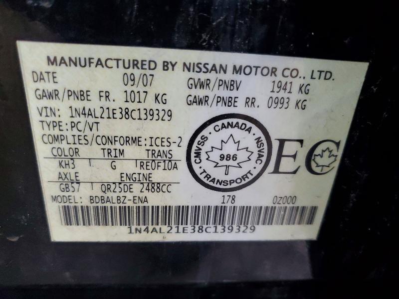 Aukcja sprzedaży 2008 Nissan Altima, vin: 1N4AL21E38C139329, numer aukcji: 49833636
