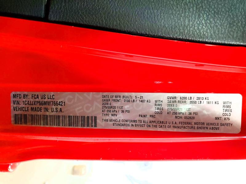 Auction sale of the 2021 Jeep Wrangler Unlimited, vin: 1C4JJXP66MW766421, lot number: 50271866