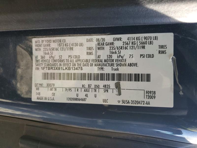 Продажа на аукционе авто 2020 Ford Transit, vin: 1FTBR3X81LKB13475, номер лота: 48739226
