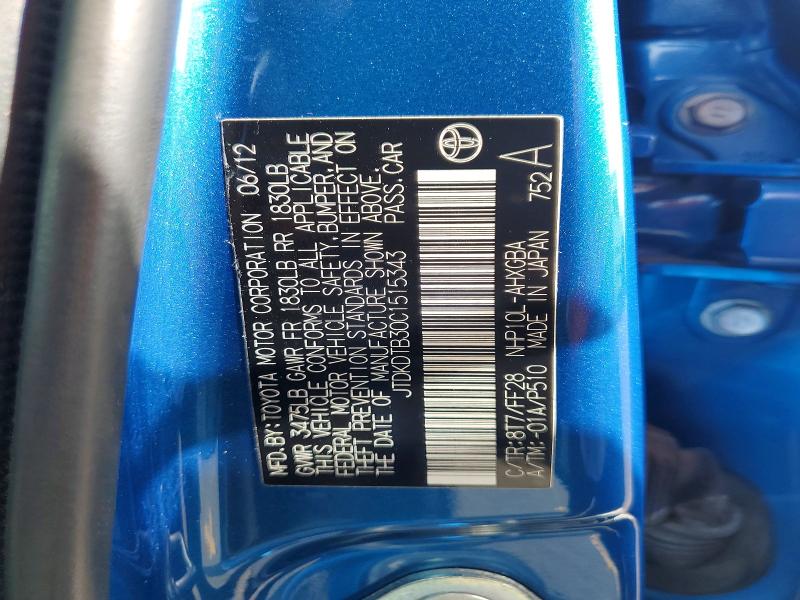 Aukcja sprzedaży 2012 Toyota Prius C, vin: JTDKDTB30C1515343, numer aukcji: 48212606
