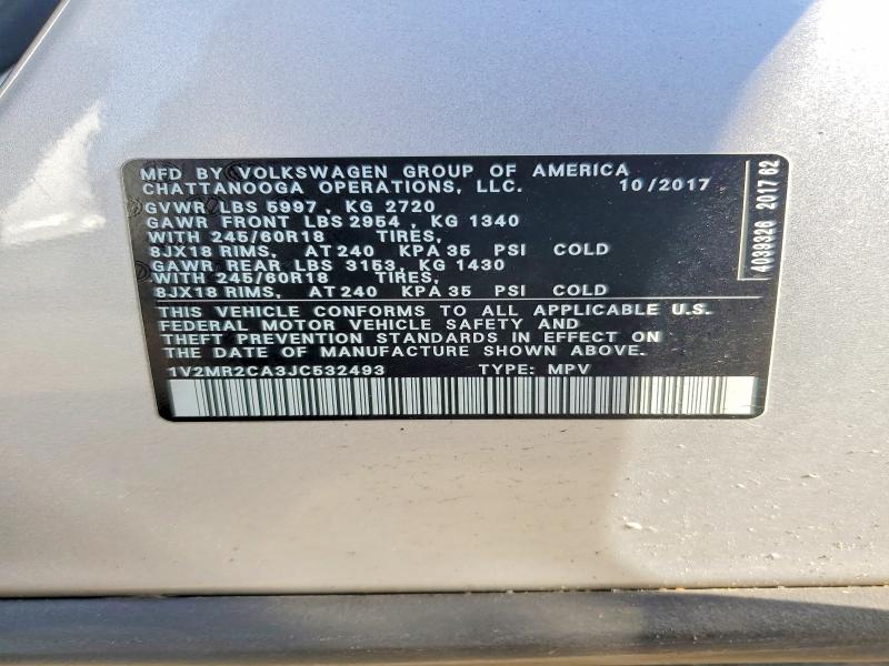 Продажа на аукционе авто 2018 Volkswagen Atlas, vin: 1V2MR2CA3JC532493, номер лота: 50786036