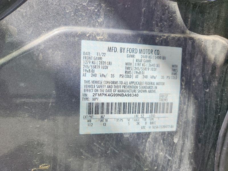 2022 Ford Edge მანქანა იყიდება აუქციონზე, vin: 2FMPK4G99NBA98340, აუქციონის ნომერი: 48921786