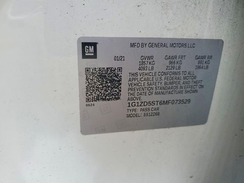 Aukcja sprzedaży 2021 Chevrolet Malibu, vin: 1G1ZD5ST6MF073529, numer aukcji: 50939396