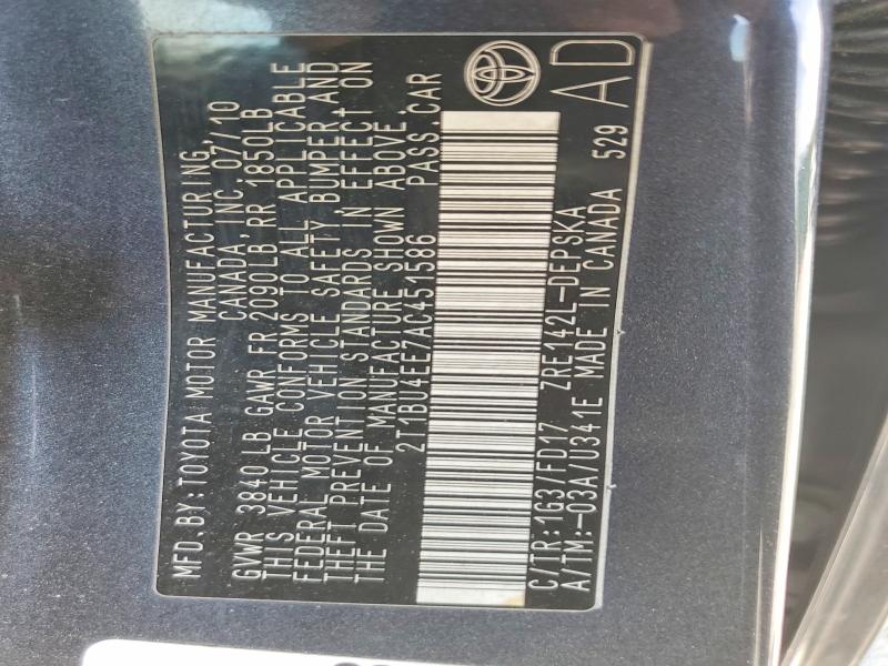 49123696 :رقم المزاد ، 2T1BU4EE7AC451586 vin ، 2010 Toyota Corolla مزاد بيع