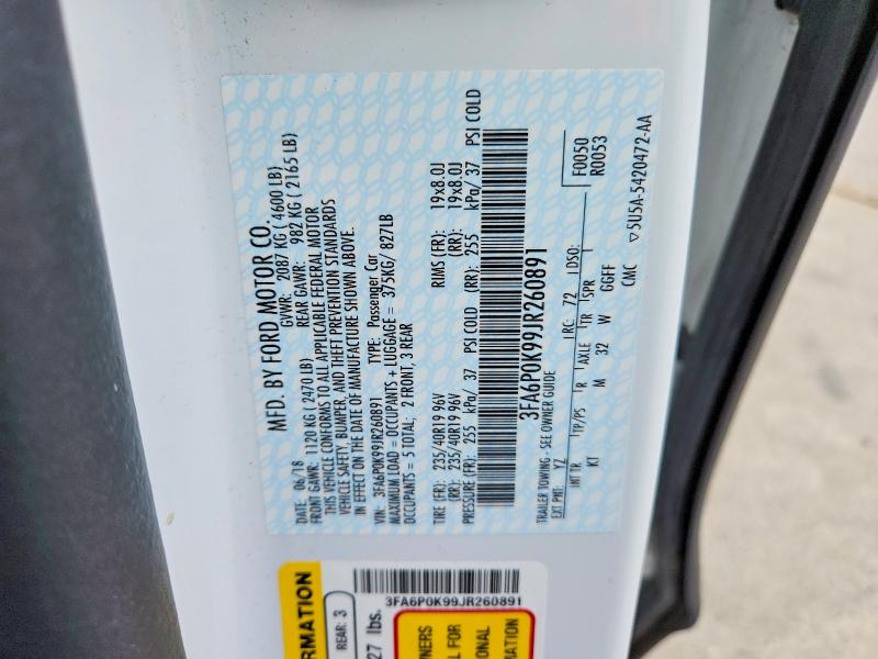Продажа на аукционе авто 2018 Ford Fusion, vin: 3FA6P0K99JR260891, номер лота: 50942336