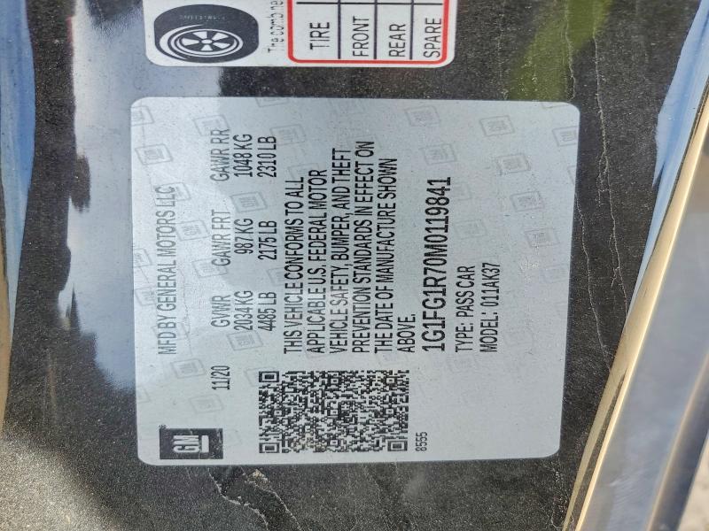 50615766 :رقم المزاد ، 1G1FG1R70M0119841 vin ، 2021 Chevrolet Camaro مزاد بيع