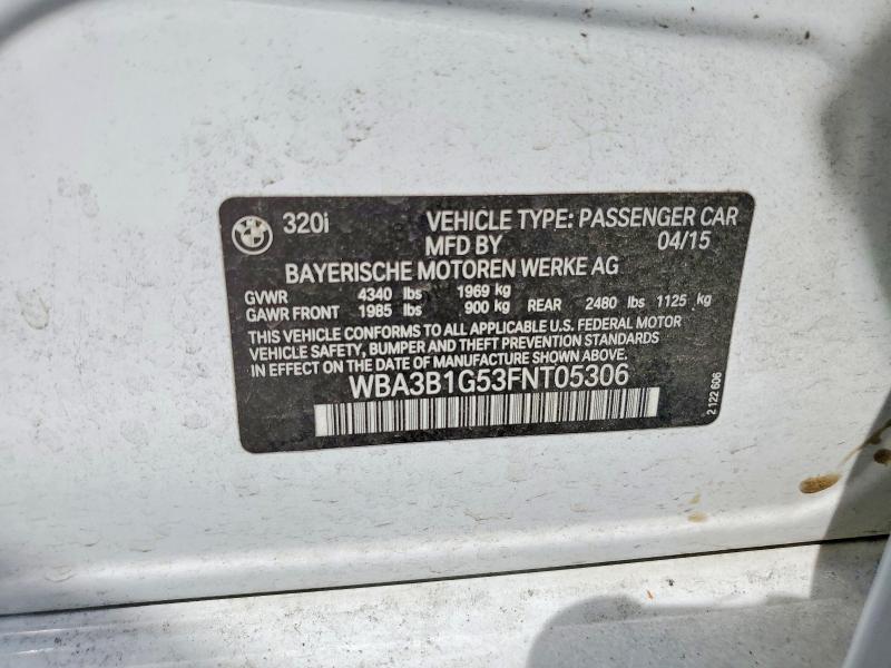 50006996 :رقم المزاد ، WBA3B1G53FNT05306 vin ، 2015 Bmw 320 مزاد بيع