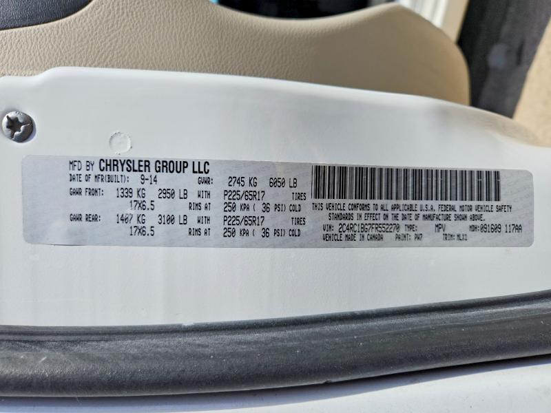 Auction sale of the 2015 Chrysler Town & Country, vin: 2C4RC1BG7FR552270, lot number: 50416866