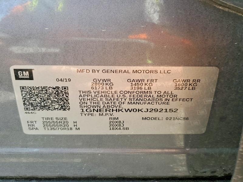 Продаж на аукціоні авто 2019 Chevrolet Traverse, vin: 1GNERHKW0KJ292152, номер лоту: 51566876