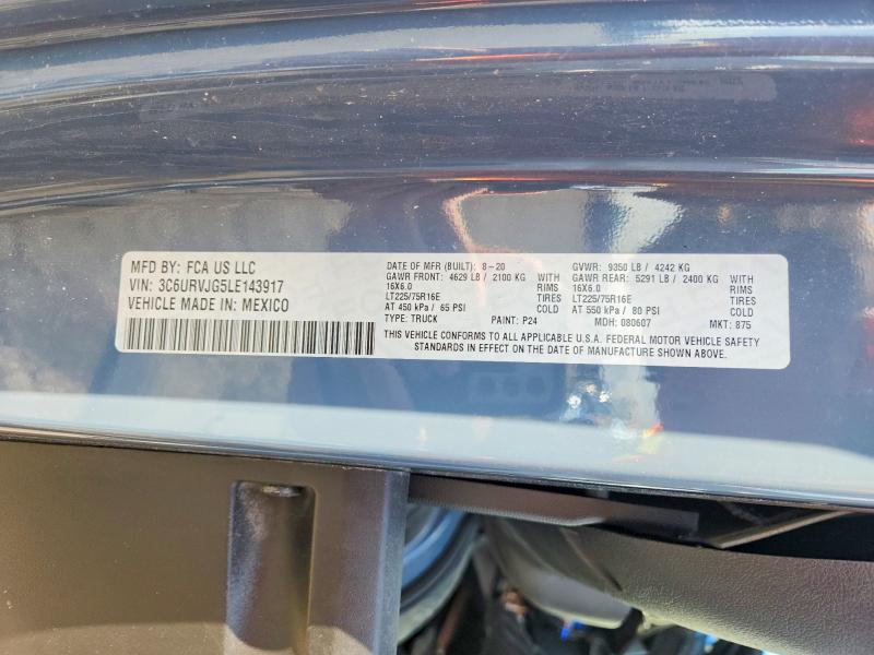 54010246 :رقم المزاد ، 3C6URVJG5LE143917 vin ، 2020 Ram Promaster 3500 مزاد بيع