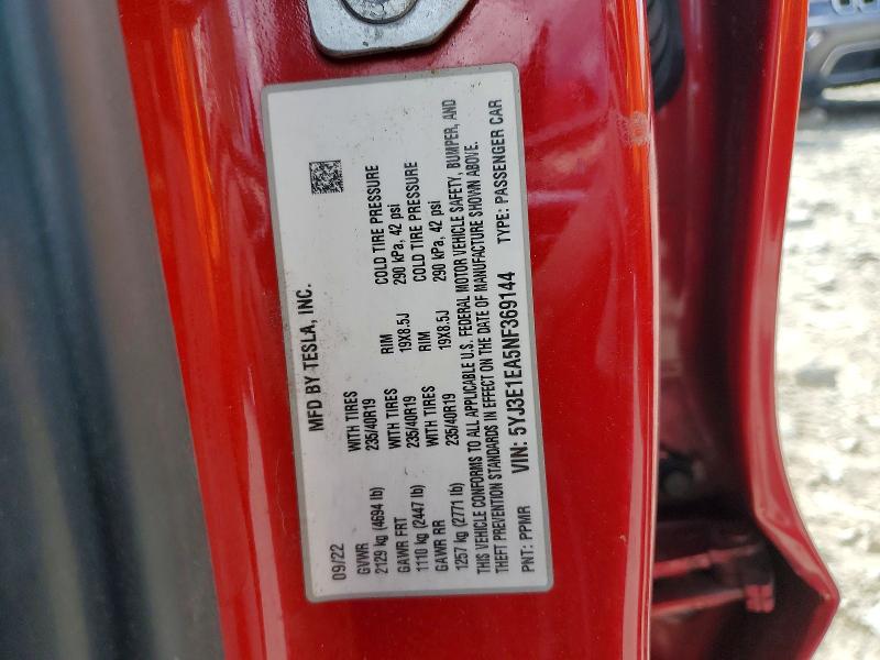 Aukcja sprzedaży 2022 Tesla Model 3, vin: 5YJ3E1EA5NF369144, numer aukcji: 51892246