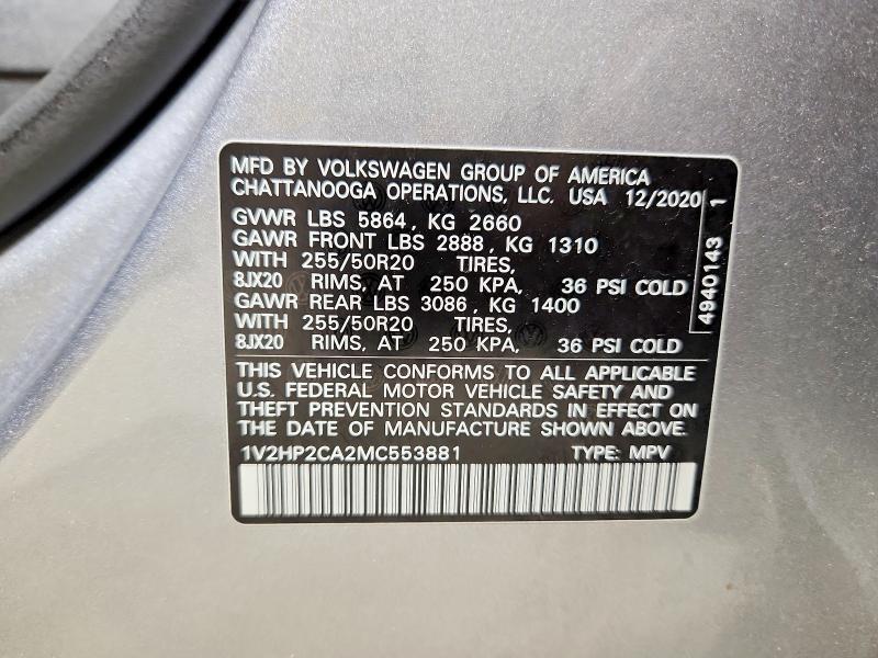 Aukcja sprzedaży 2021 Volkswagen Atlas, vin: 1V2HP2CA2MC553881, numer aukcji: 51787496