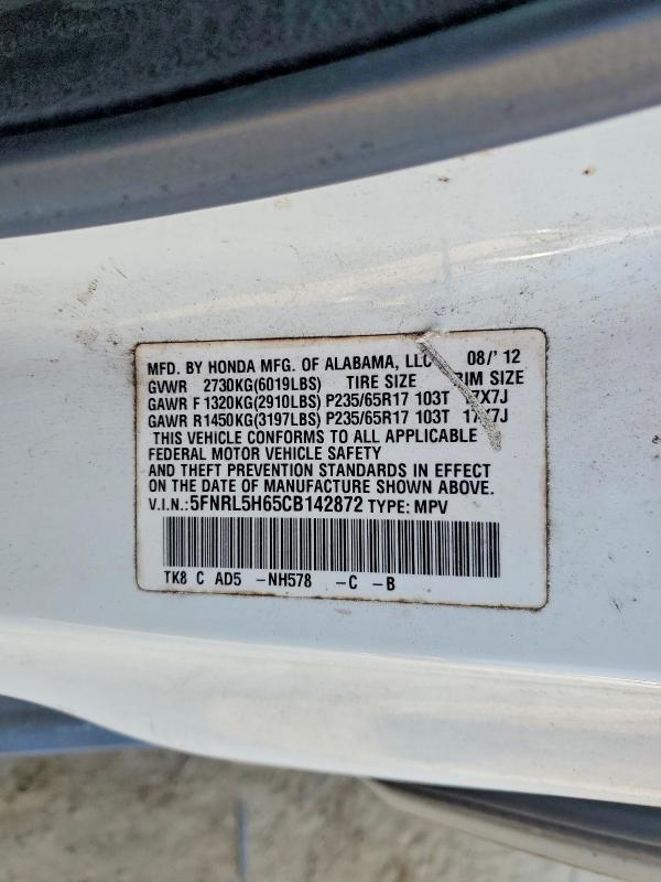 Aukcja sprzedaży 2012 Honda Odyssey, vin: 5FNRL5H65CB142872, numer aukcji: 50969656