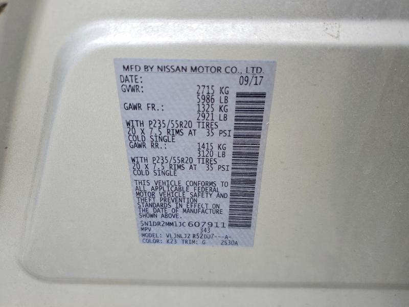 Продажа на аукционе авто 2018 Nissan Pathfinder, vin: 5N1DR2MM1JC607911, номер лота: 50064256