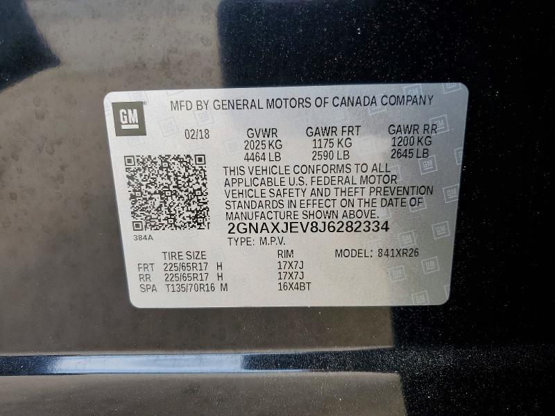 2018 Chevrolet Equinox მანქანა იყიდება აუქციონზე, vin: 2GNAXJEV8J6282334, აუქციონის ნომერი: 48652356