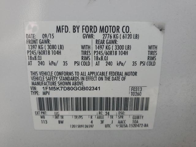 2016 Ford Explorer მანქანა იყიდება აუქციონზე, vin: 1FM5K7D80GGB02341, აუქციონის ნომერი: 51072466