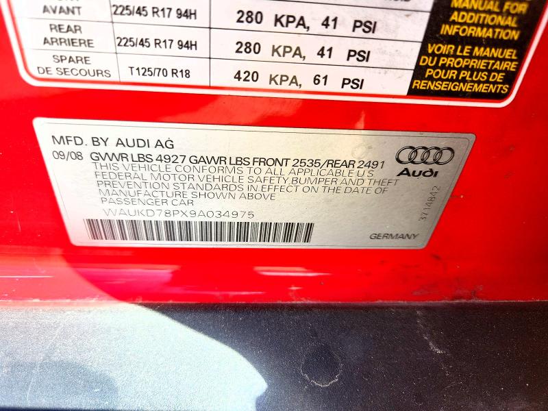 2009 Audi A3 მანქანა იყიდება აუქციონზე, vin: WAUKD78PX9A034975, აუქციონის ნომერი: 49257086