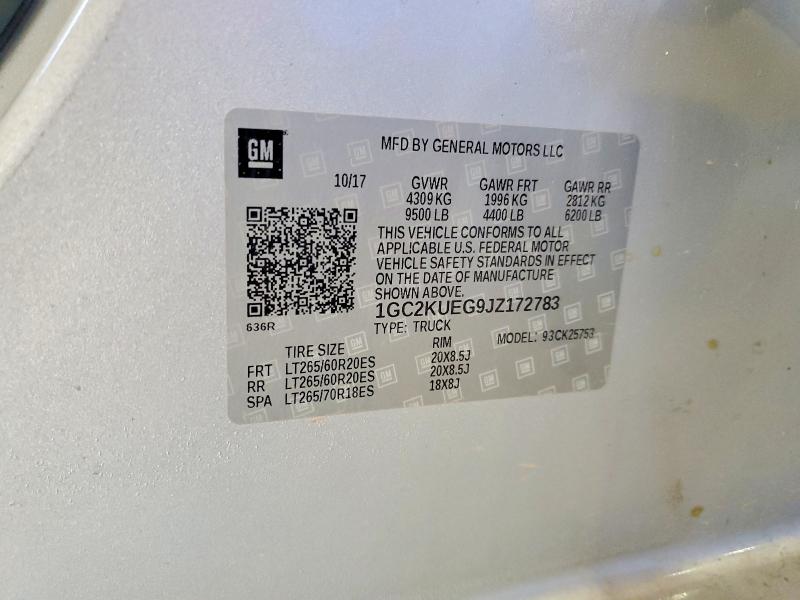 Продаж на аукціоні авто 2018 Chevrolet Silverado, vin: 1GC2KUEG9JZ172783, номер лоту: 48297296
