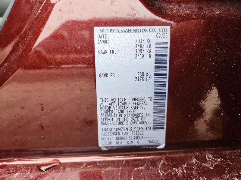 2025 Nissan Altima მანქანა იყიდება აუქციონზე, vin: 1N4BL4DW7SN370539, აუქციონის ნომერი: 48072506