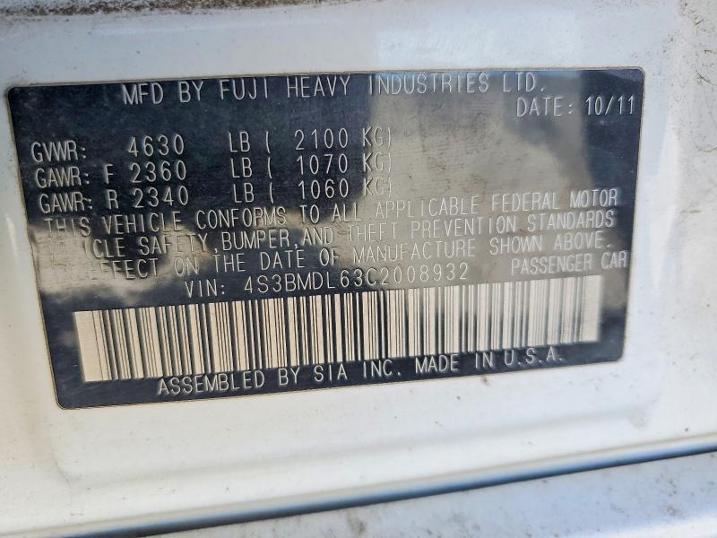 48658236 :رقم المزاد ، 4S3BMDL63C2008932 vin ، 2012 Subaru Legacy مزاد بيع