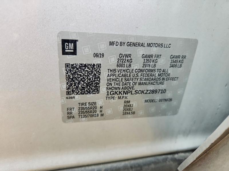 48564976 :رقم المزاد ، 1GKKNPLS0KZ289710 vin ، 2019 Gmc Acadia مزاد بيع