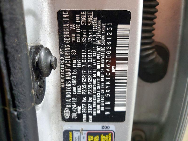 50251676 :رقم المزاد ، 5XYKTCA62DG361251 vin ، 2013 Kia Sorento مزاد بيع