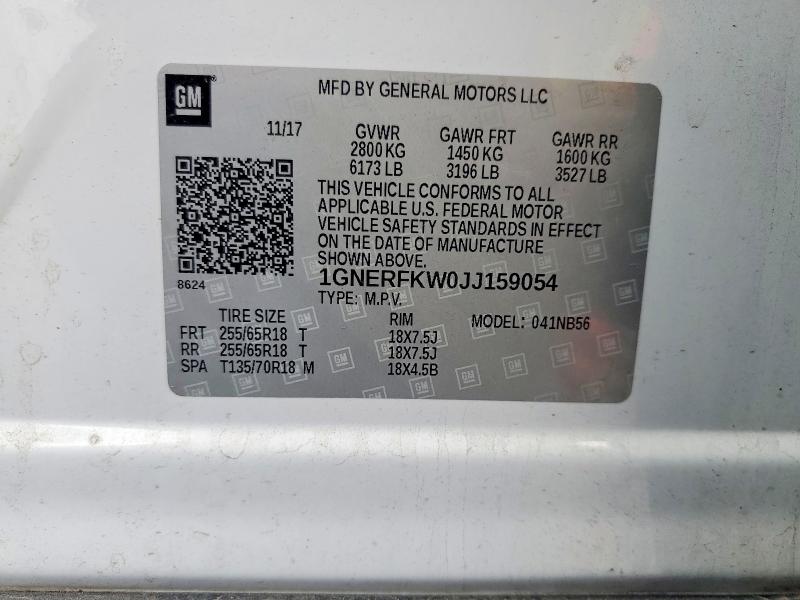 Продаж на аукціоні авто 2018 Chevrolet Traverse, vin: 1GNERFKW0JJ159054, номер лоту: 51791336