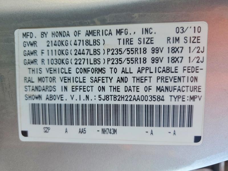 Продаж на аукціоні авто 2010 Acura Rdx, vin: 5J8TB2H22AA003584, номер лоту: 49129136