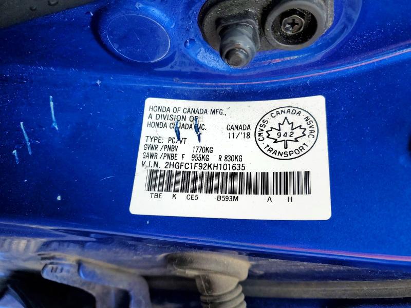 Aukcja sprzedaży 2019 Honda Civic, vin: 2HGFC1F92KH101635, numer aukcji: 48128256