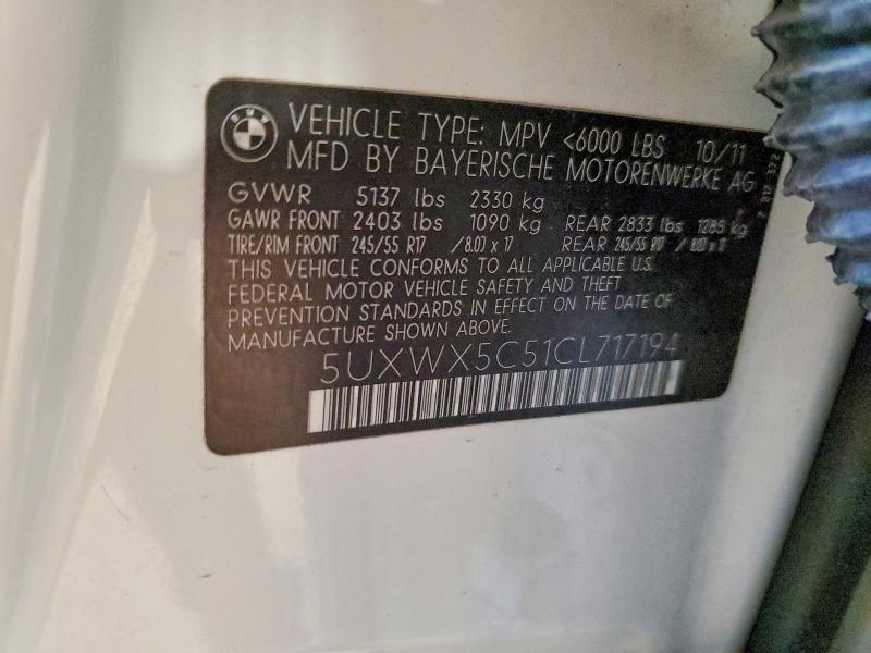 2012 Bmw X3 მანქანა იყიდება აუქციონზე, vin: 5UXWX5C51CL717194, აუქციონის ნომერი: 50120596