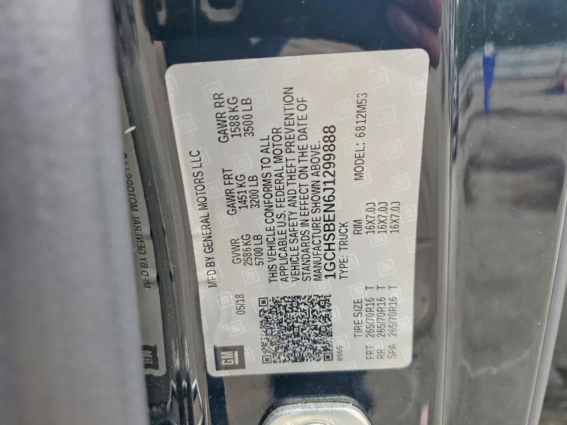 50360616 :رقم المزاد ، 1GCHSBEN6J1299888 vin ، 2018 Chevrolet Colorado مزاد بيع