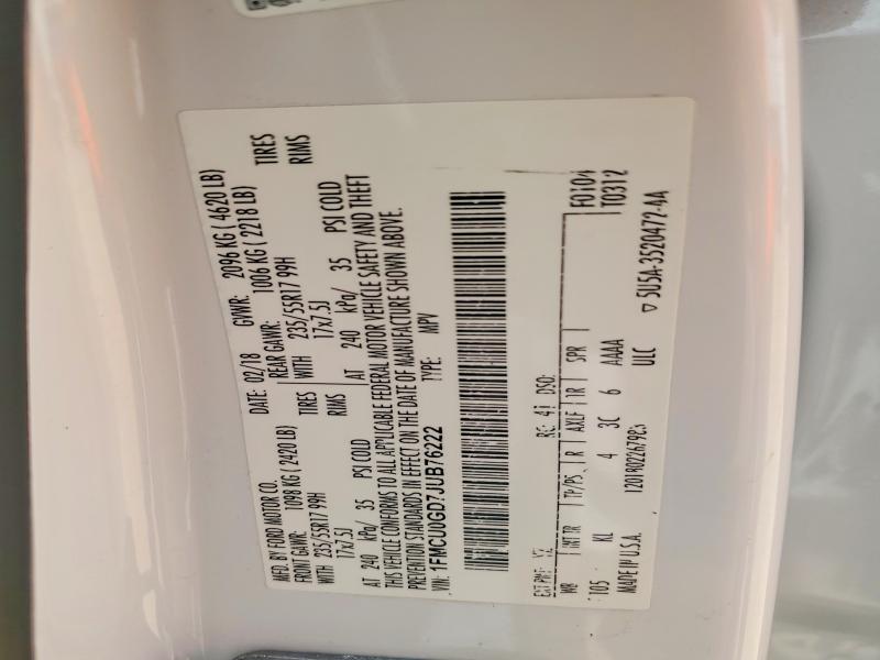 Продаж на аукціоні авто 2018 Ford Escape, vin: 1FMCU0GD7JUB76222, номер лоту: 51612286