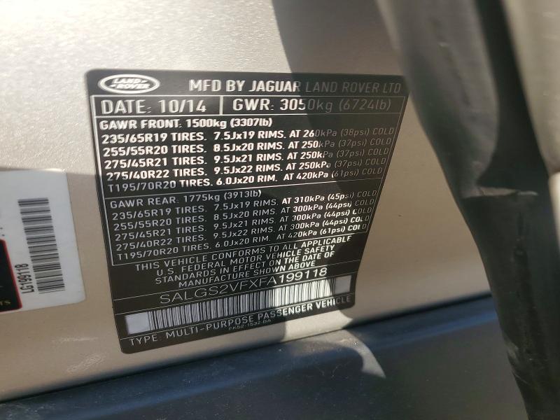 Aukcja sprzedaży 2015 Land Rover Range Rover, vin: SALGS2VFXFA199118, numer aukcji: 48930516