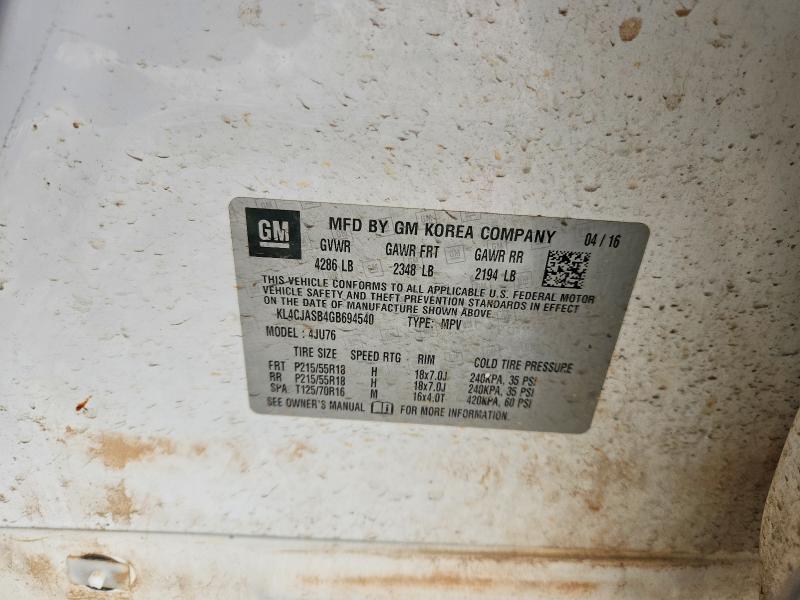 2016 Buick Encore მანქანა იყიდება აუქციონზე, vin: KL4CJASB4GB694540, აუქციონის ნომერი: 48411086