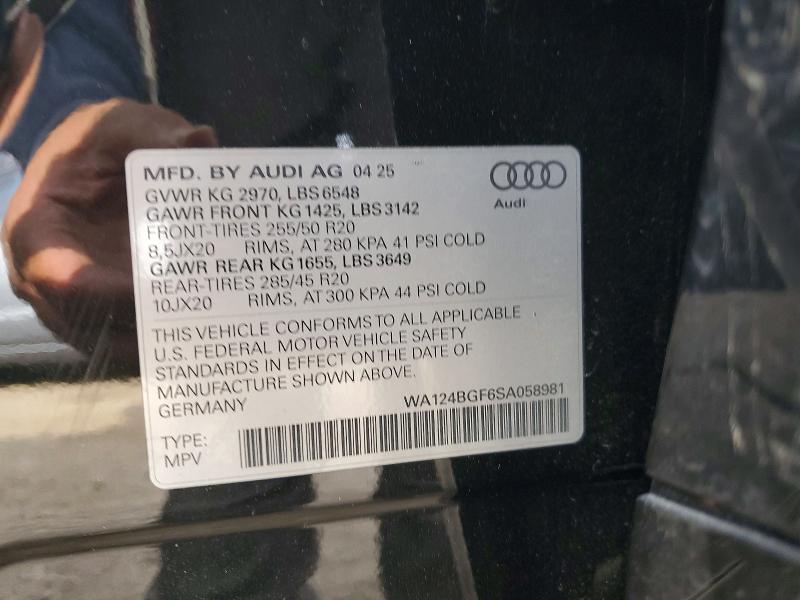 48698436 :رقم المزاد ، WA124BGF6SA058981 vin ، 2025 Audi Q6 E-tron مزاد بيع
