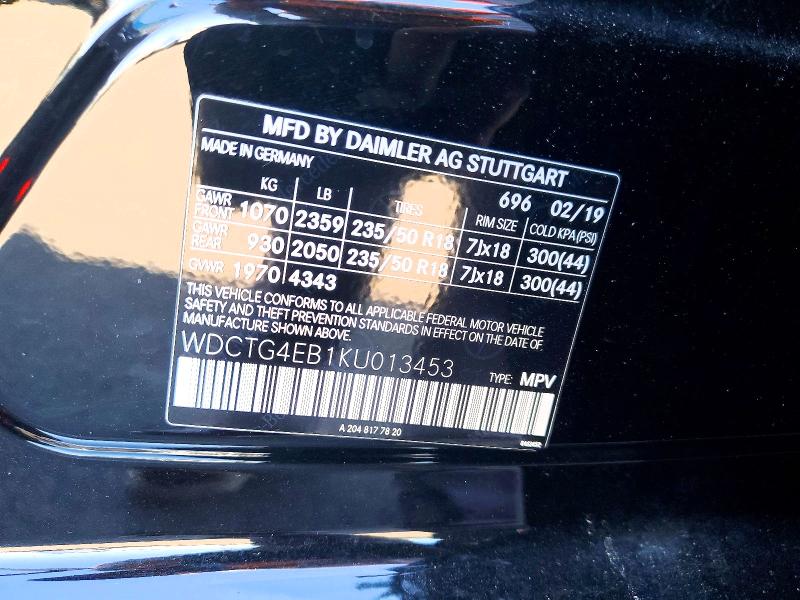 Aukcja sprzedaży 2019 Mercedes-benz Gla, vin: WDCTG4EB1KU013453, numer aukcji: 51834116