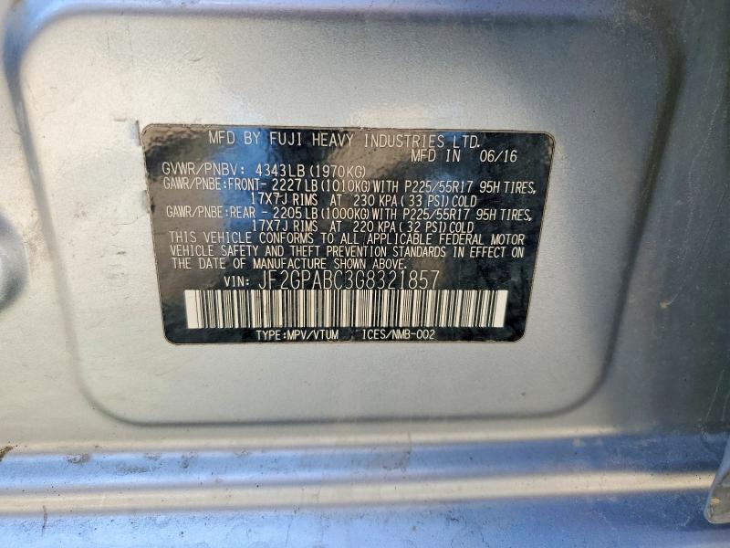 Aukcja sprzedaży 2016 Subaru Crosstrek, vin: JF2GPABC3G8321857, numer aukcji: 50165836