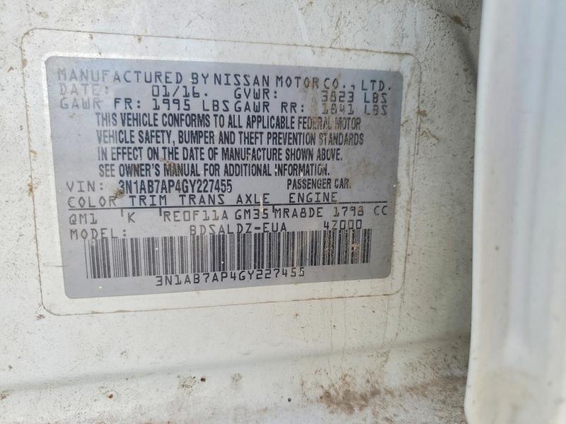 2016 Nissan Sentra მანქანა იყიდება აუქციონზე, vin: 3N1AB7AP4GY227455, აუქციონის ნომერი: 49509936