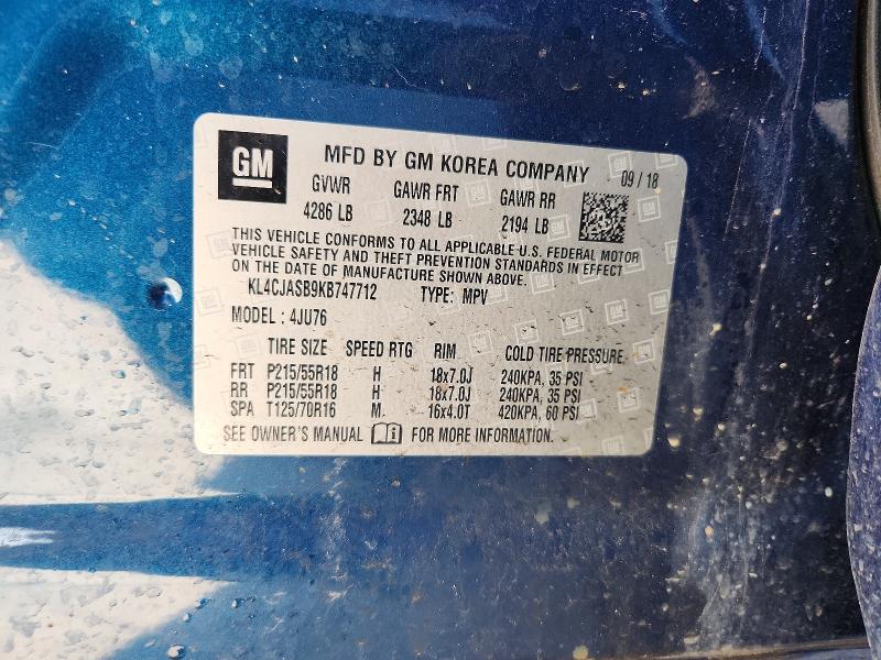 51004566 :رقم المزاد ، KL4CJASB9KB747712 vin ، 2019 Buick Encore مزاد بيع