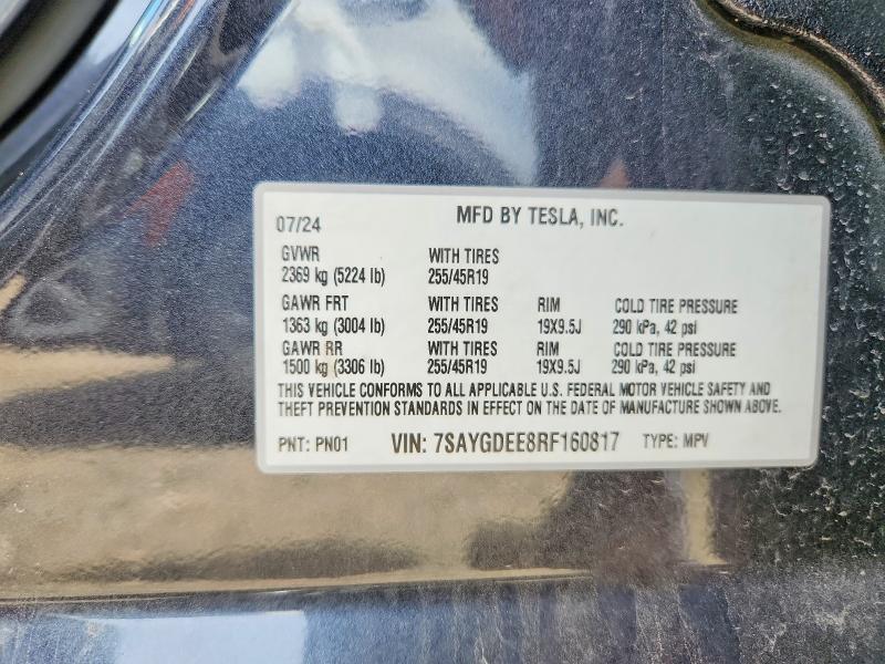 Aukcja sprzedaży 2024 Tesla Model Y, vin: 7SAYGDEE8RF160817, numer aukcji: 50903856