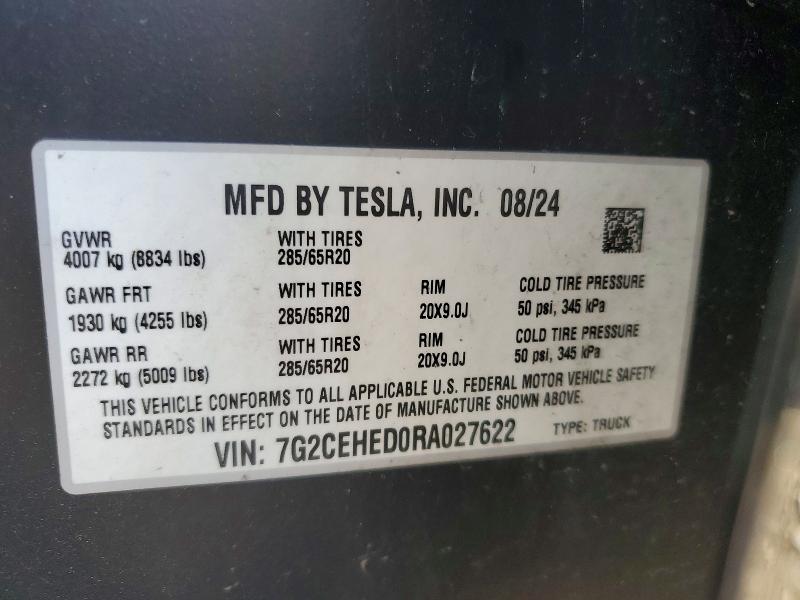 Продаж на аукціоні авто 2024 Tesla Cybertruck, vin: 7G2CEHED0RA027622, номер лоту: 50470636