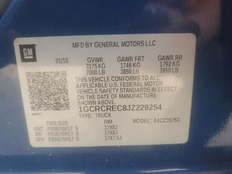 Продажа на аукционе авто 2018 Chevrolet Silverado, vin: 1GCRCREC8JZ229254, номер лота: 49300226